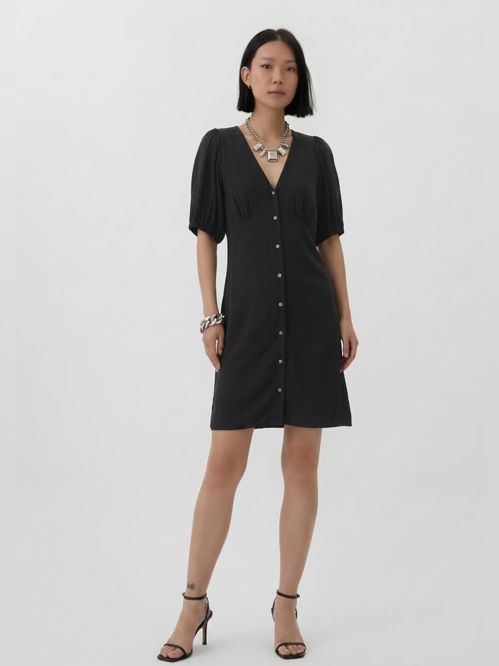 GAP Puff Sleeve Button Front Mini Dress NWT~Size L - Picture 6 of 8